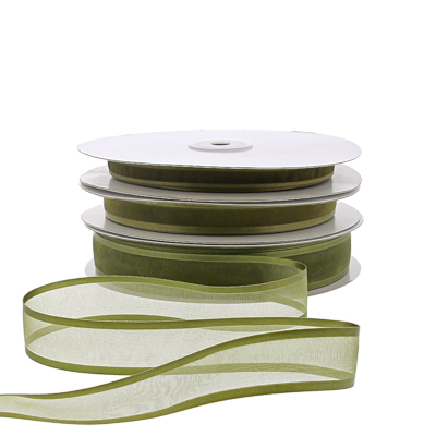 Organza satin edge M 10mm/50mtr olive green