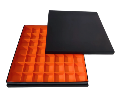 Portofino box L244xW244xH31mm + compartments black apricot orange