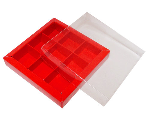 Windowbox 100x100x19mm 9 division rouge laqué 