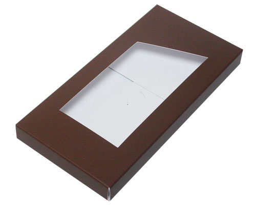 Glued version, Chocolate bar box with opening  bali brown-lime