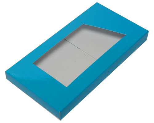 Glued version, Chocolate bar box with opening lagune laque