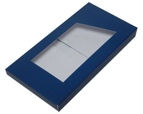 4-Flap Folding version Chocolate Bar Box with opening, blueberry blue
