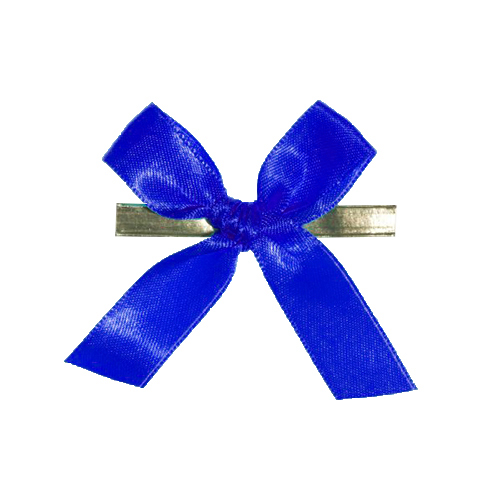 Bow ready made No 306 double face satin 15mm clipband 60mm blue