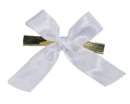 Bow ready made No 801 double face satin 15mm clipband 60mm white