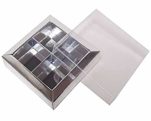 Windowbox 66x66x19mm 4 division shiny silver 