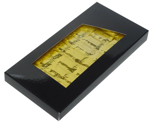 Glued version, Chocolate bar box with opening noir laque