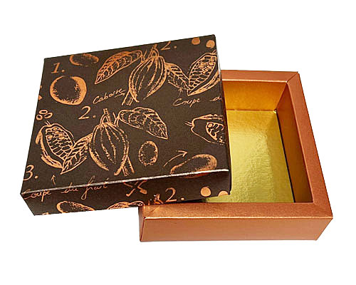 Box cacao, 90x90x30mm coppertin/ bronztwist top