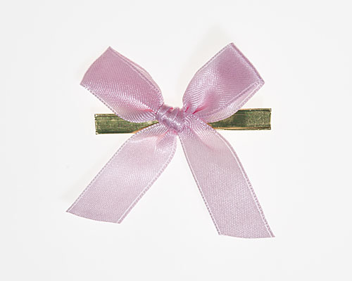 Bow ready made No 302 double face satin 15mm clipband 60mm pastel pink