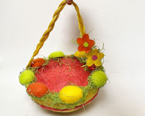 Egg basket large with handle yellowgreenorange
