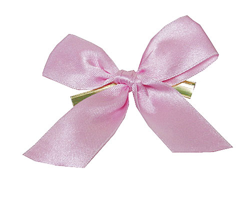 Bow ready made No 302 double face satin 25mm clipband 60mm pastel pink