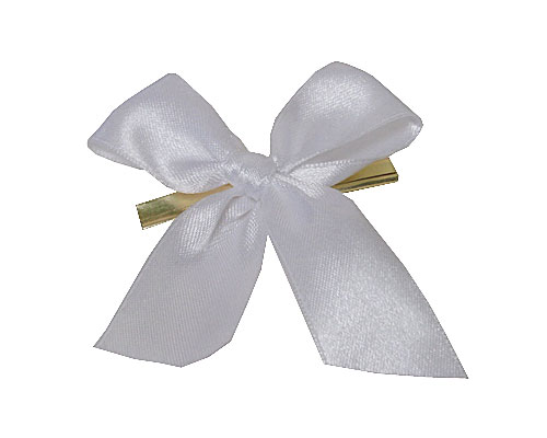 Bow ready made No 000 double face satin 25mm clipband 60mm white 
